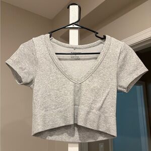 Gray Ribbed Crop Top V neck from garage